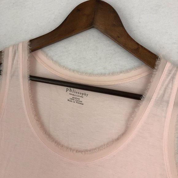 Philosophy Women's Size Medium Pink Semi-Sheer Frayed Trim Sleeveless Tank Top - Picture 2 of 10